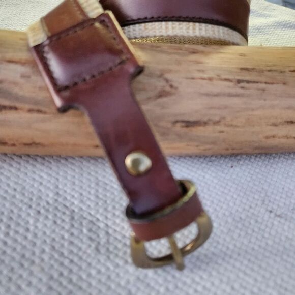 J crew vintage brown leather and canvas webbing belt - Picture 13 of 13